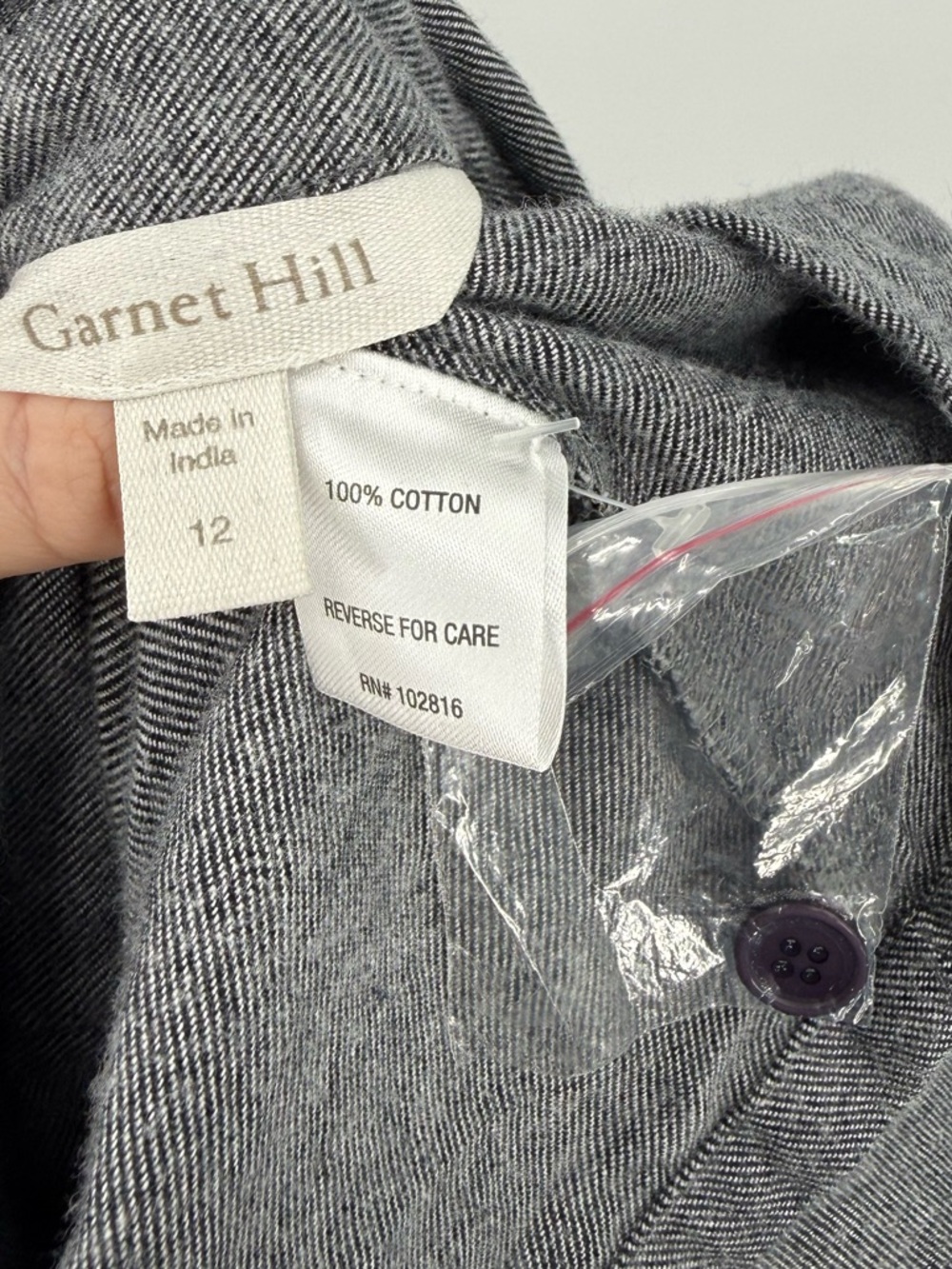 ✦ Garnet Hill Eva Organic Cotton Flannel Shirtdress | Gray | 12 - Picture 7 of 8